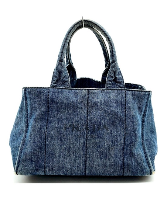 Prada Handbags - Prada Canapa Triangle Logo Denim Tote Bag Blue Canvas Handbag Small